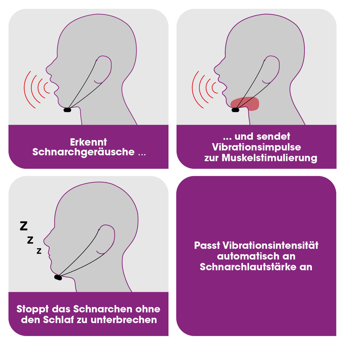 Anti-Schnarch-Gerät - schwarz erkennt Schnarchgeräusche und sendet Vibrationsimpulse zur Muskelstimulierung ohne den Schlaf zu stören.