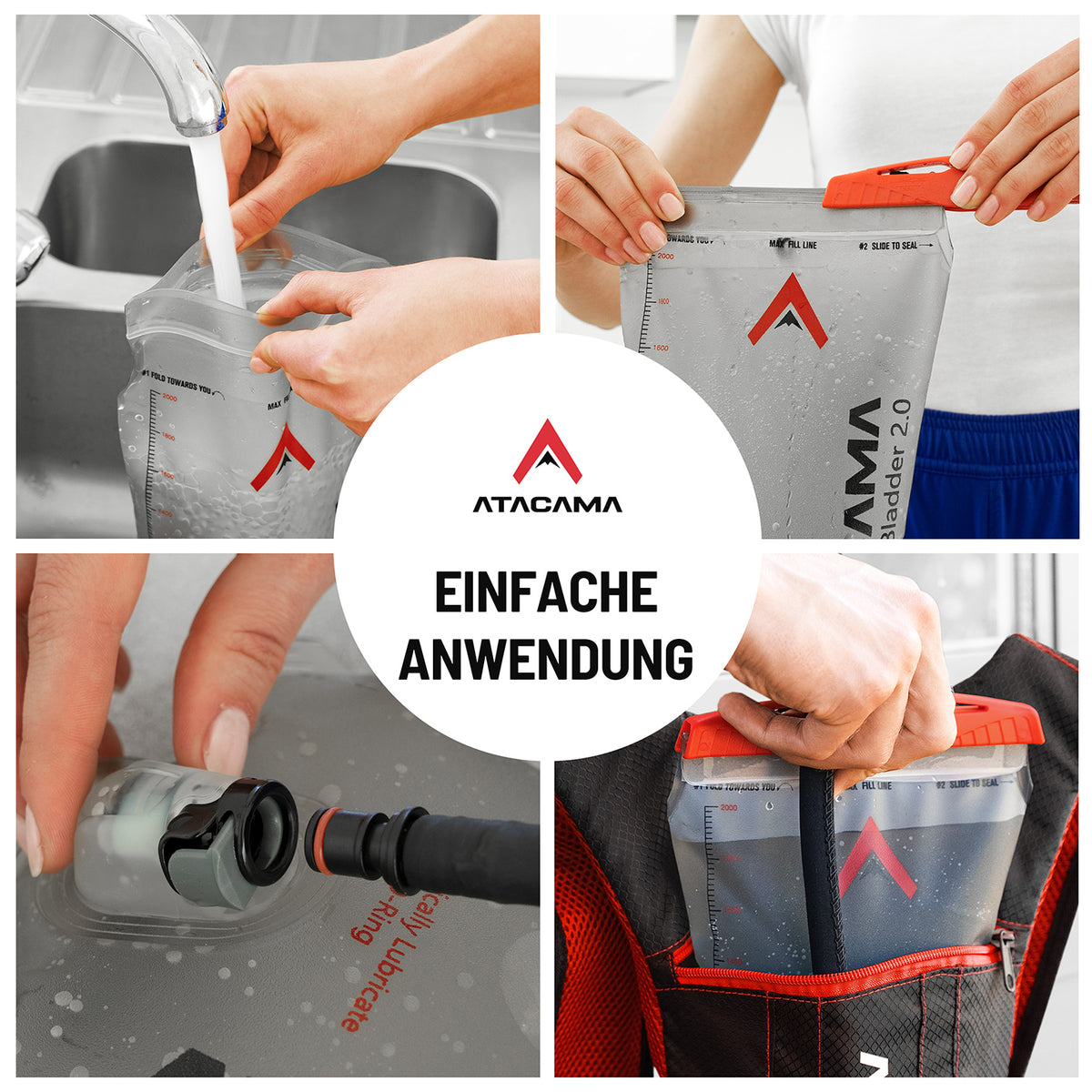 Trinkrucksack - inkl. Trinkblase 2L mit XL-Öffnung, auslaufsicherem System und einfacher Befüllung für unterwegs.