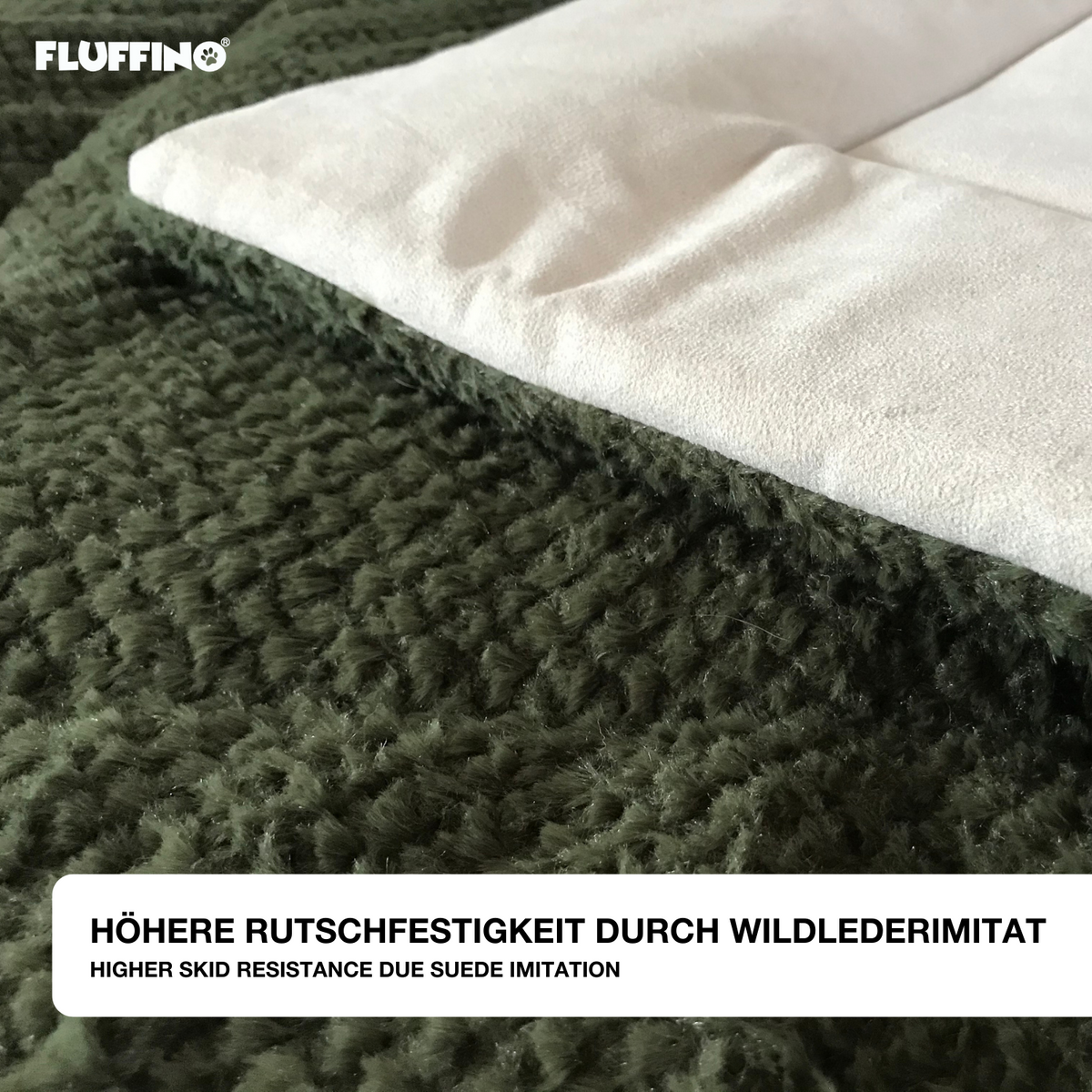 Hundedecke/Hundekissen - Wildlederimitat - Größe S (73 x 45 cm) - grün, weich, flauschig und rutschfest durch Wildlederimitat.