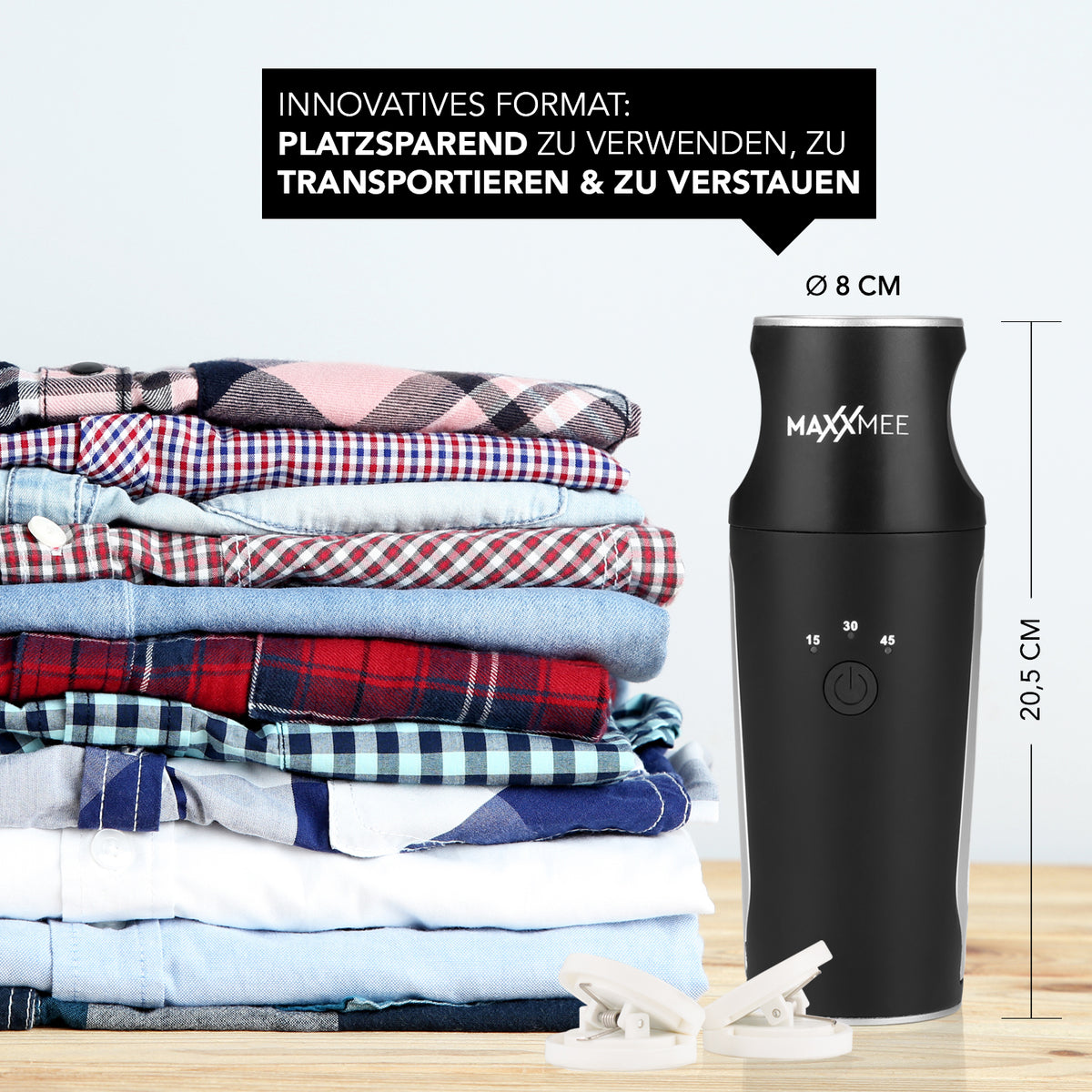 Hemden- & Blusenbügler Kompakt schwarz/silber mit platzsparendem Design und einfacher Bedienung für effizientes Trocknen und Bügeln.