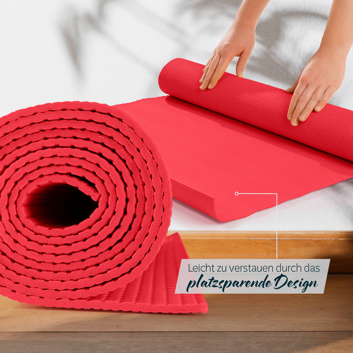 Yogamatte Kirana - 183 x 61 x 0,4 cm - Himbeerrot, weich, rutschfest und platzsparend durch flexibles Design.