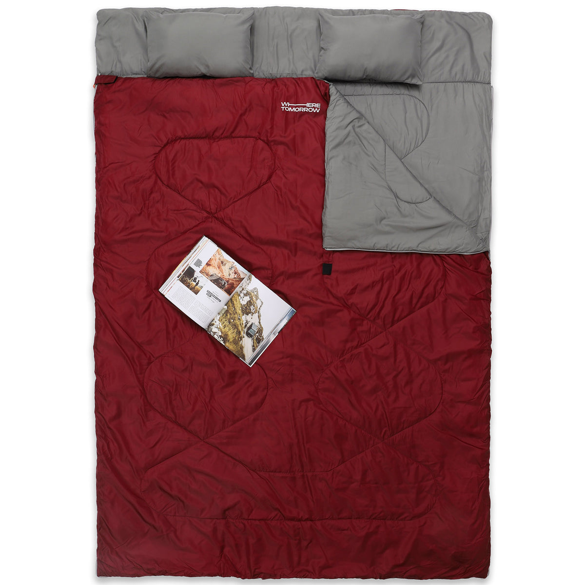 Doppelschlafsack mit Tragetasche - 2-Personen Schlafsack in Weinrot, wasserabweisend, 190 x 150 cm, ideal zum Camping und Reisen.