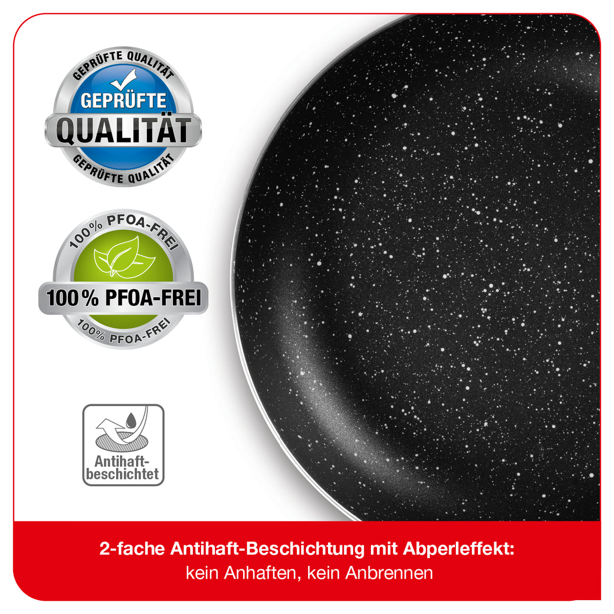 Aluminium-Pfanne mit Cool-Touch-Griff - 24 cm - anthrazit, 2-fache Antihaft-Beschichtung, PFOA-frei, geprüft, spülmaschinengeeignet.