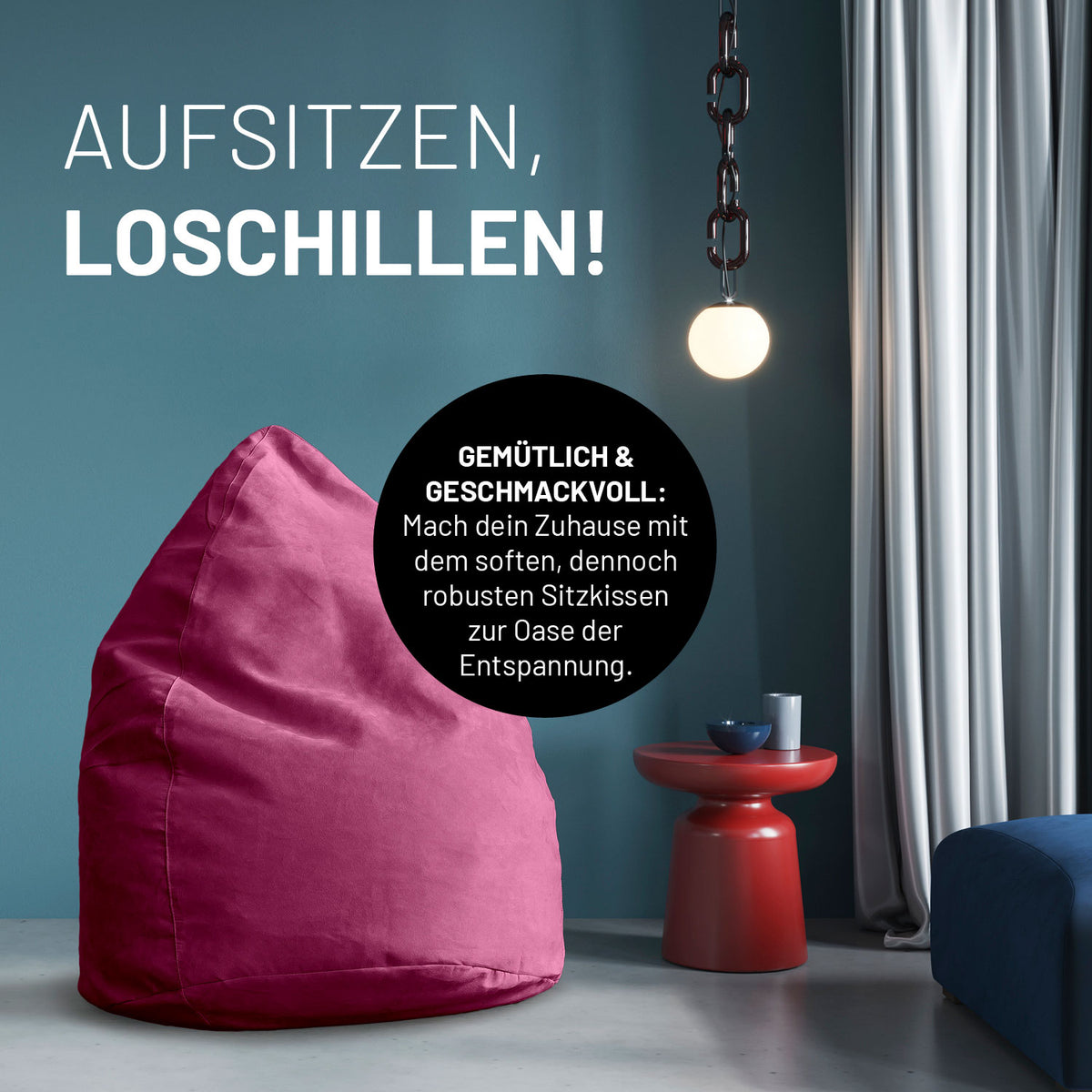 Luxury XL Sitzsack (120 L) in Pink von Lumaland, stylischer und bequemer Sitzsack für Indoor und modernes Wohnen.