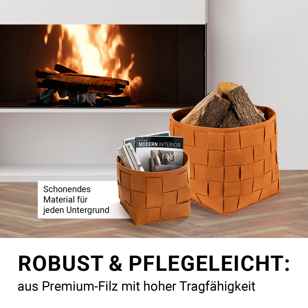 Filz-Aufbewahrungskorb L - 40 x 40 x 40 cm - Rost aus strapazierfähigem Filz, faltbar, bodenschonend, ideal für vielseitige Aufbewahrung.