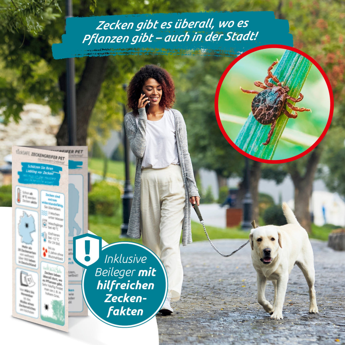 Zeckengreifer für Tiere mit rotierendem Greiferkopf - 2er-Set zur schonenden Entfernung von Zecken bei Hunden unterwegs und zuhause.