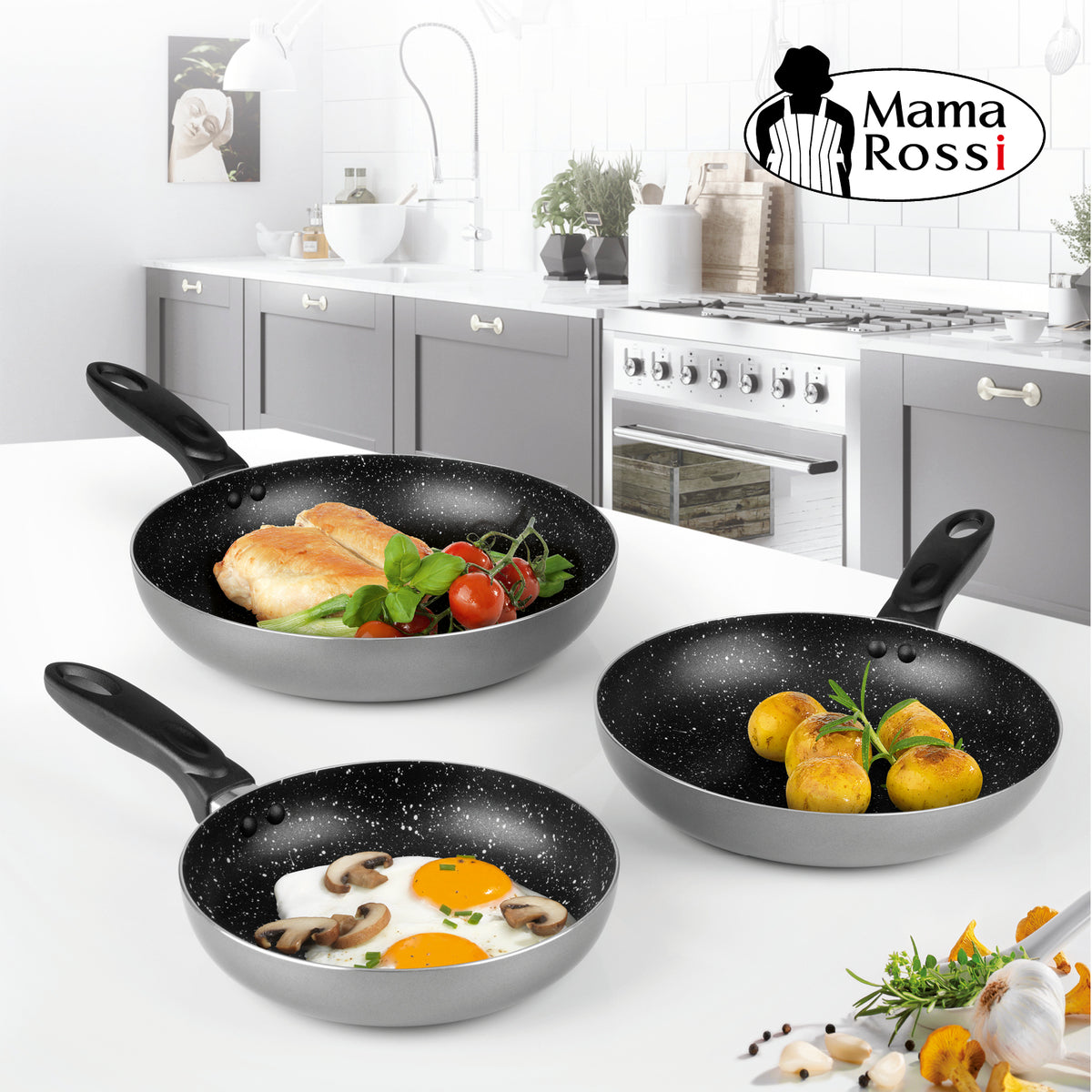 Aluminium-Pfanne mit Cool-Touch-Griff - 24 cm - anthrazit, Antihaftbeschichtung, hitzebeständig, spülmaschinengeeignet, hoher Rand.