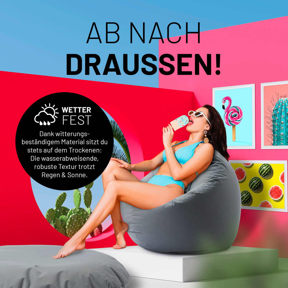 Sitzsack Drops (300 L) Grau – wetterfest, wasserabweisend, robust für drinnen und draußen, bequem und leicht zu reinigen.