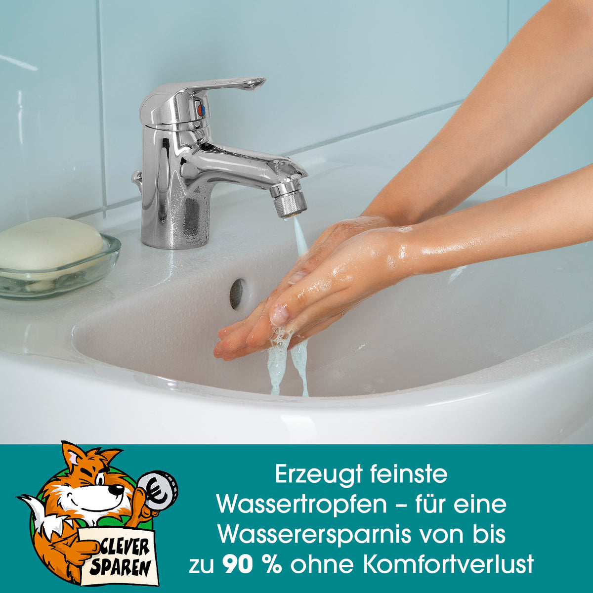 Strahlregler für Wasserarmaturen 3,5cm - Edelstahl, spart bis zu 90 % Wasser durch feine Wassertropfen, langlebig und rostfrei.