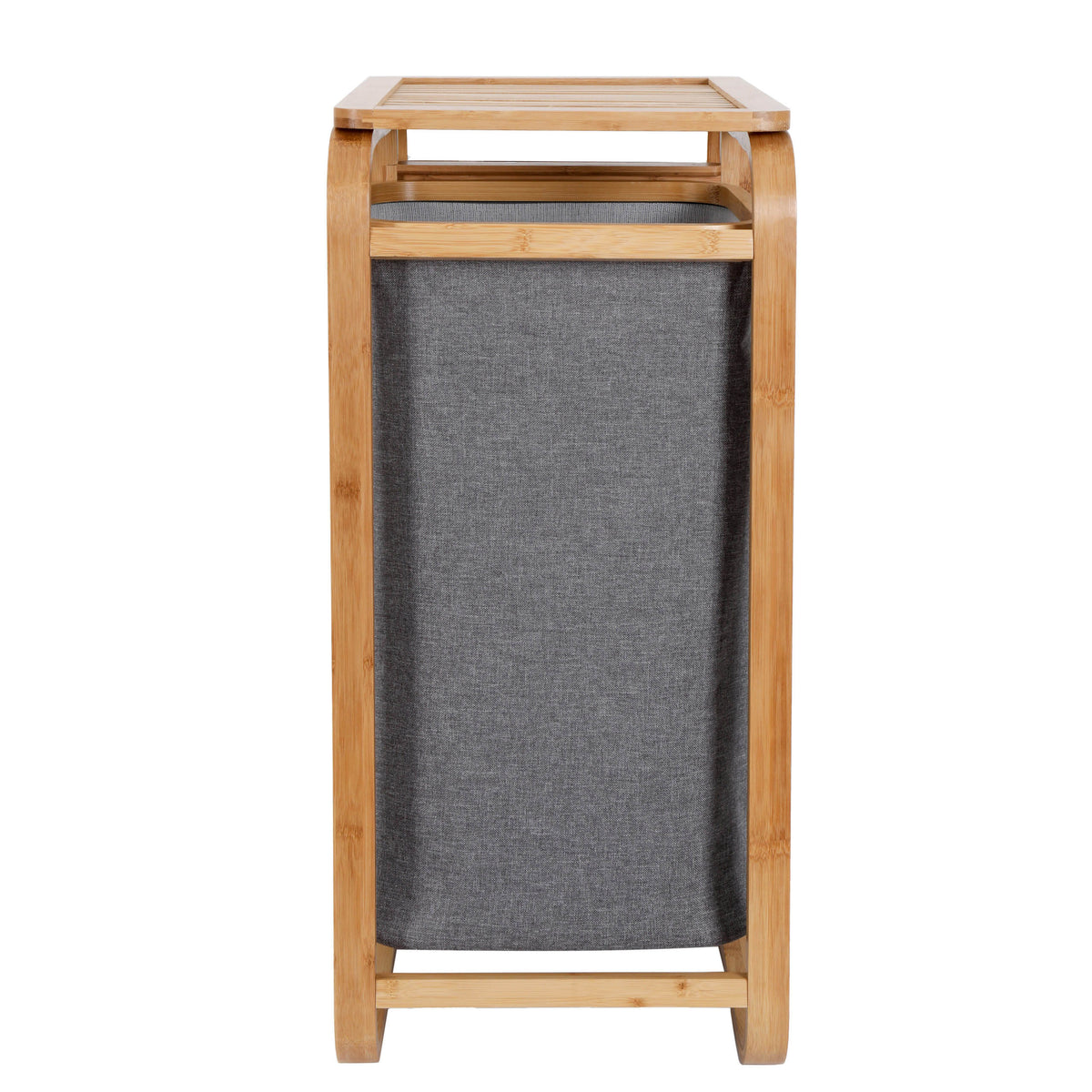 Bambus Wäschekorb - 1 XL Fach + 2 Kompaktfächer - 49,5 x 33 x 71 cm - Grau, moderner, platzsparender Wäschesortierer mit Stoffsäcken.