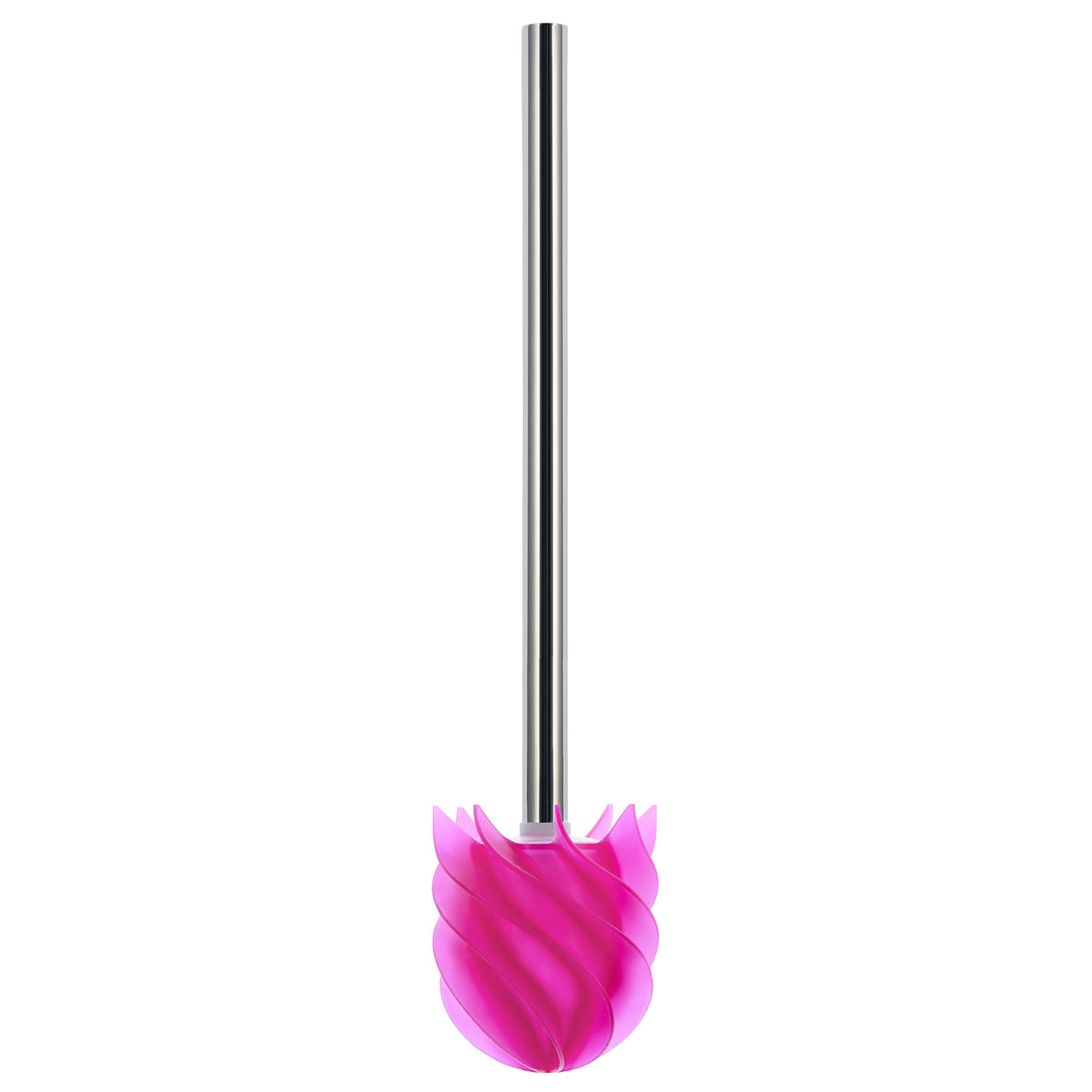 WC-Bürste Silikonkopf Edelstahl/pink mit Bürstenhalter - 2er-Set, borstenlos, selbstreinigend, langlebig und hygienisch mit Lotoseffekt.