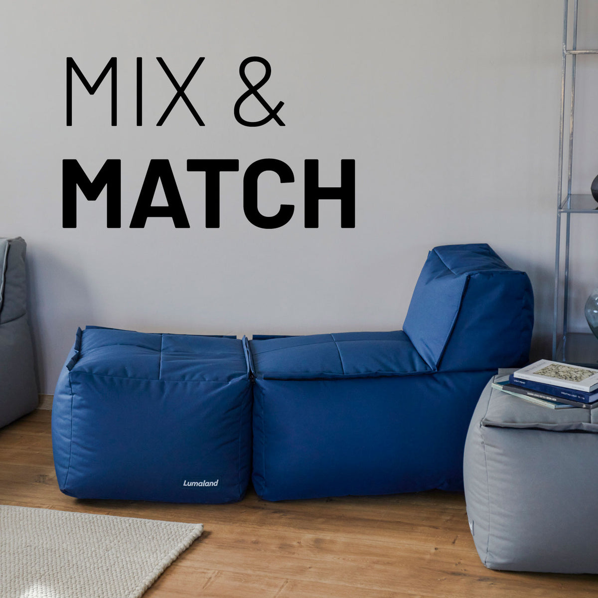 Modulares Lounge Set (2-tlg.) in Navyblau mit Mix-&-Fix-Reißverschluss, indoor & outdoor, pflegeleicht und extrastark.