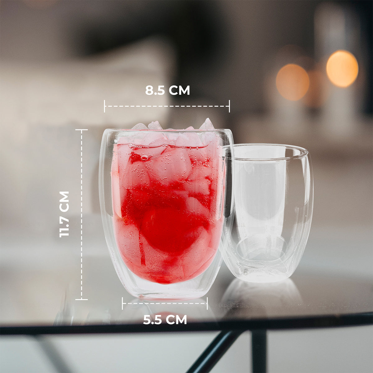 Latte Macchiato Gläser - 6er-Set - 330 ml, doppeltwandige Gläser für Heiße und Kalte Getränke, modernes Design aus Borosilikatglas.