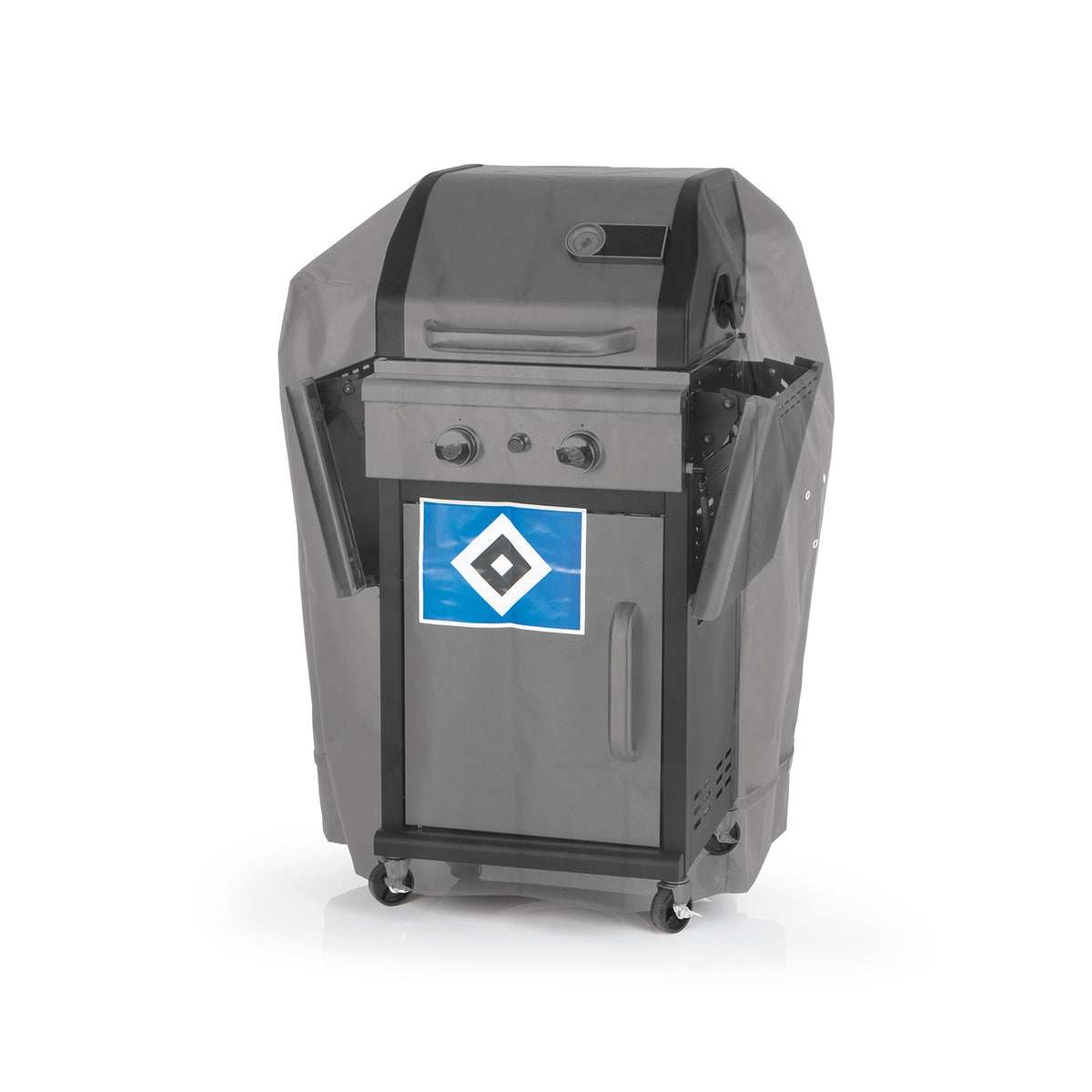 Wetterschutzhaube M - schwarz mit Logo aus robustem, wasserdichtem Polyestergewebe, atmungsaktiv und kältebeständig bis -20 Grad.