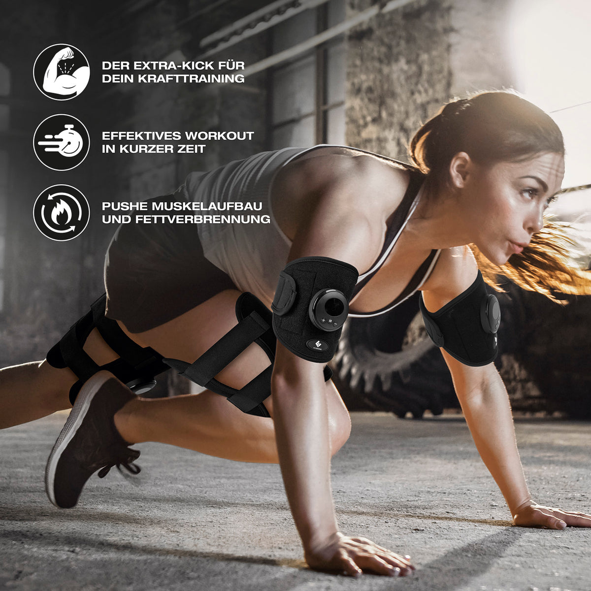 EMS Arm- und Bein-Manschetten - Trainieren mit Elektrischer Muskelstimulation in schwarz für effektives Krafttraining und Muskelaufbau.