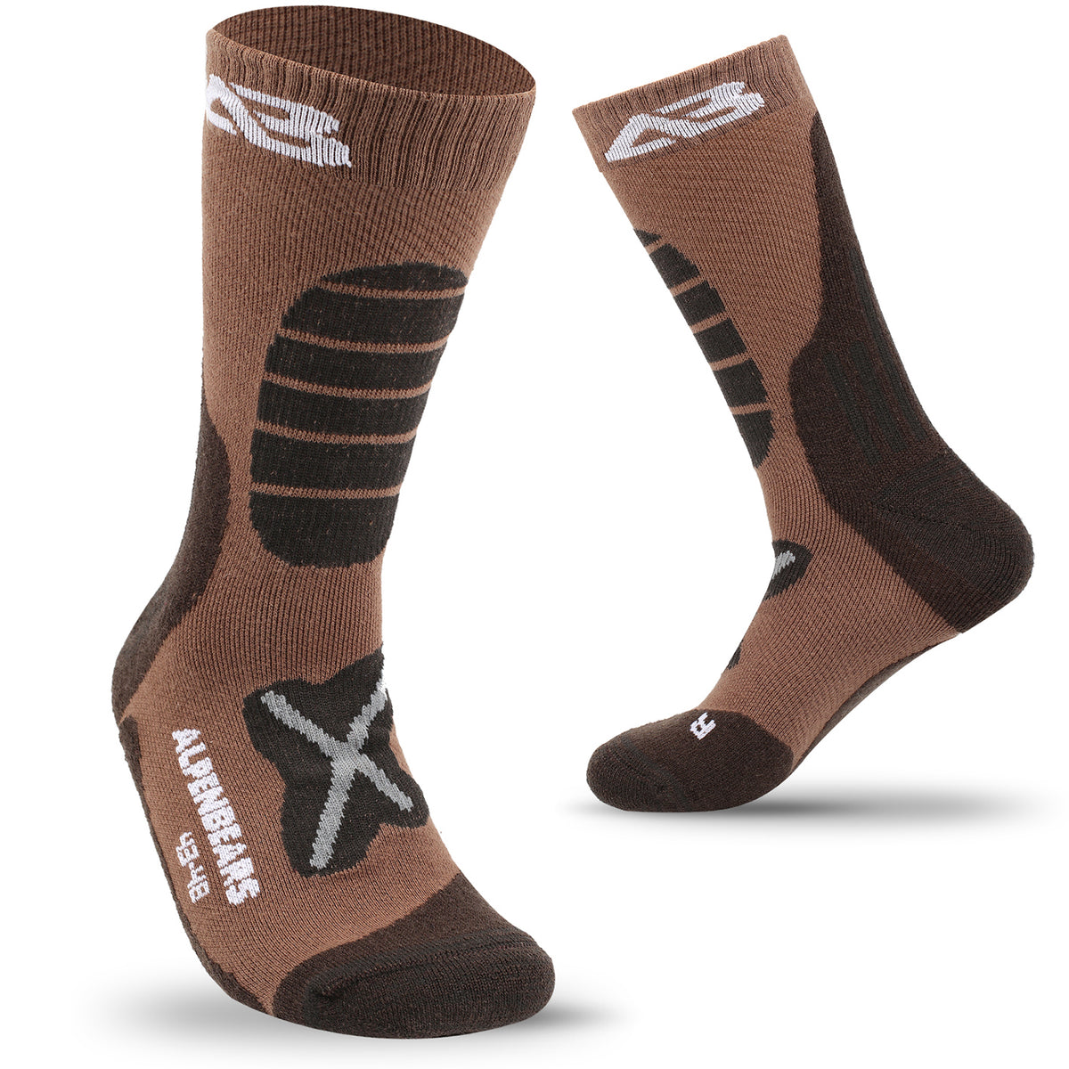Wandersocken Merino Wolle - 2er-Set - Braun - Größe 39-42 mit Polsterung, atmungsaktiv und bequem für Wandertouren und Alltag.