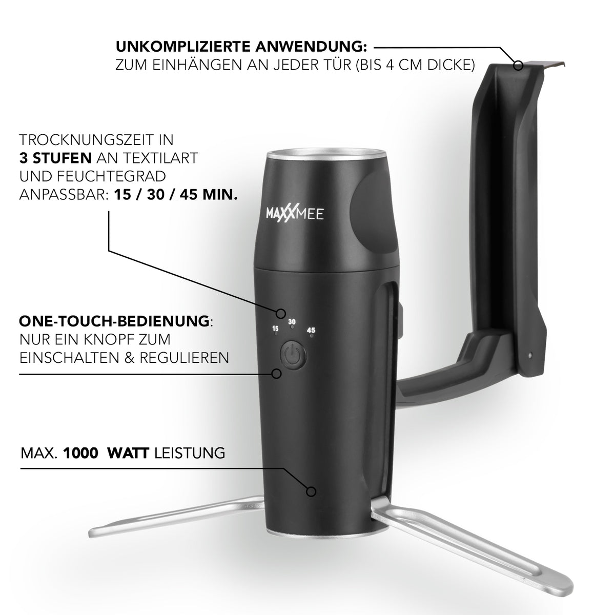 Hemden- & Blusenbügler Kompakt - schwarz/silber mit Warmluft-Technologie, One-Touch-Bedienung und 3 Trockenstufen bis 45 Minuten.