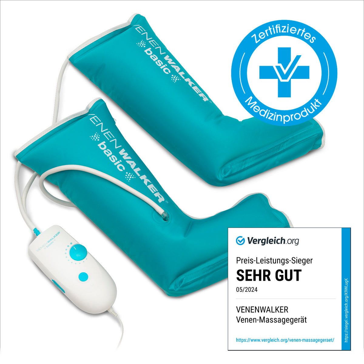 Therapiegerät VenenWalker Basic – Medizinprodukt mit zertifizierter Wechseldrucktechnik zur Verbesserung der venösen Durchblutung.