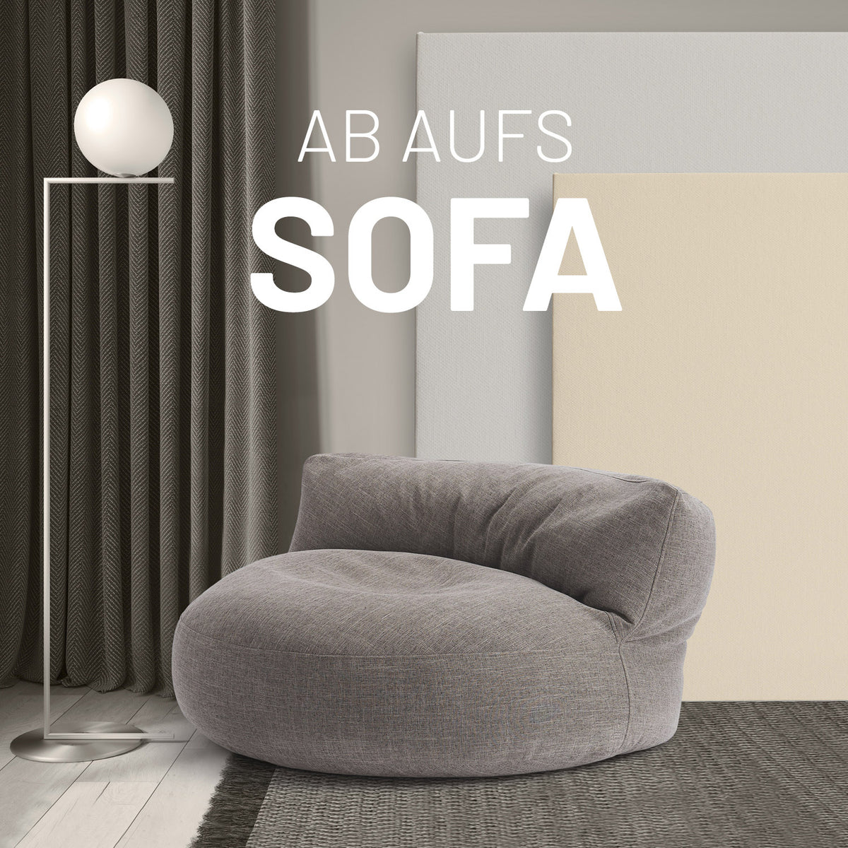 Interior Line Sitzsack-Lounge (320 L) Hellgrau aus leinenartigem Material für gemütlichen Indoor-Sitzkomfort in modernem Design.