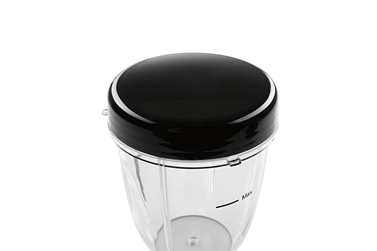 Zubehörset L für Nutrition Mixer Pro 1.000 - Schwarz mit Becher, Deckel und praktischer Passgenauigkeit für vielseitige Zubereitung.