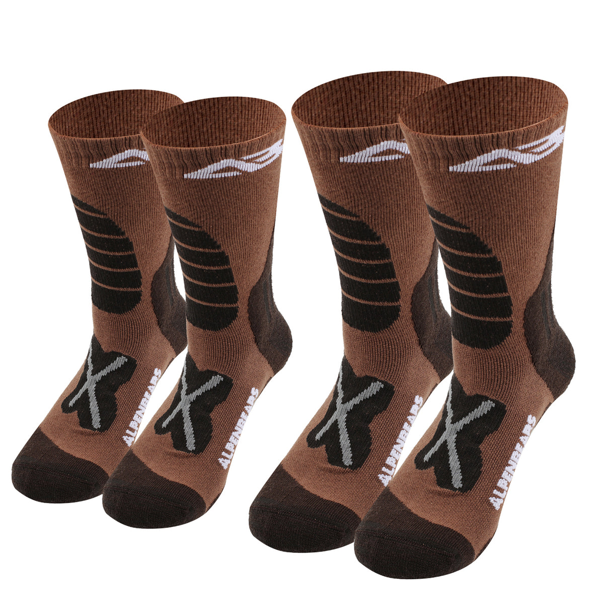 Wandersocken Merino Wolle - 2er-Set - Braun - Größe 39-42, weich, atmungsaktiv und polsternd für Wandertouren und Alltag.