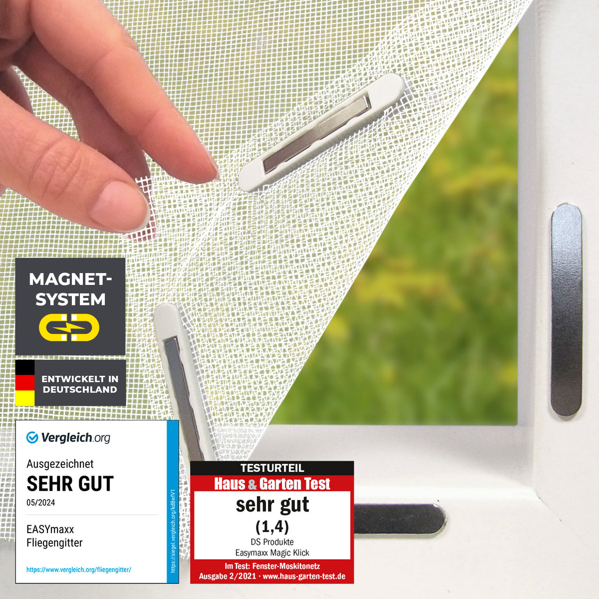 Insektenschutzgitter mit Magnetbefestigung - 2er-Set - 130 x 150 cm - Weiß, einfach montierbares Fliegennetz für Fensterrahmen