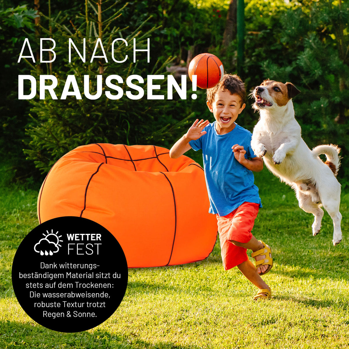Luxury Basketball Sitzsack (170 L) im Basketball-Design, wetterfest für indoor und outdoor mit hochwertiger EPS-Perlen-Füllung.