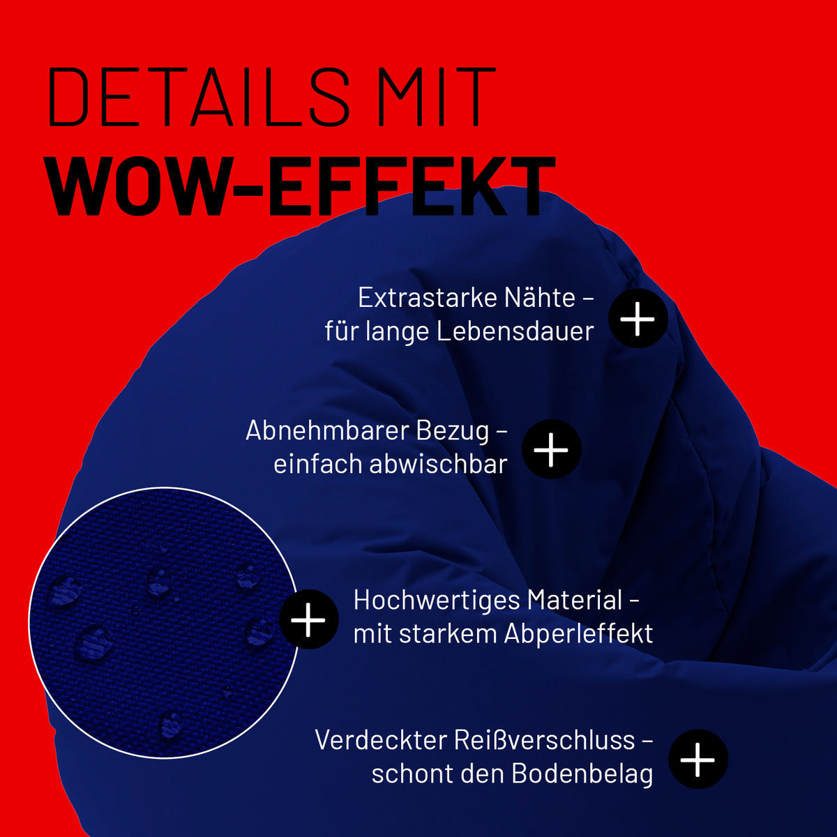 Sitzsack Drops (300 L) - Dunkelblau mit extrastarken Nähten, abnehmbarem Bezug und starkem Abperleffekt für drinnen & draußen.