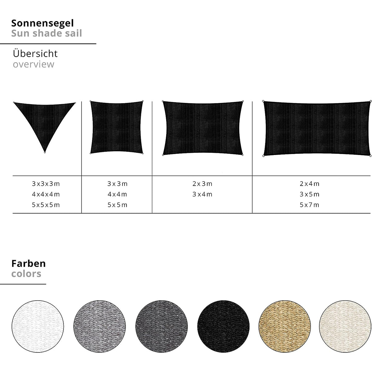 Sonnensegel 100% HDPE - Dreieck 3 x 3 Meter - dunkelgrau mit stabilem UV-Schutz, vielfältig nutzbar als Schattenspender und Sichtschutz.