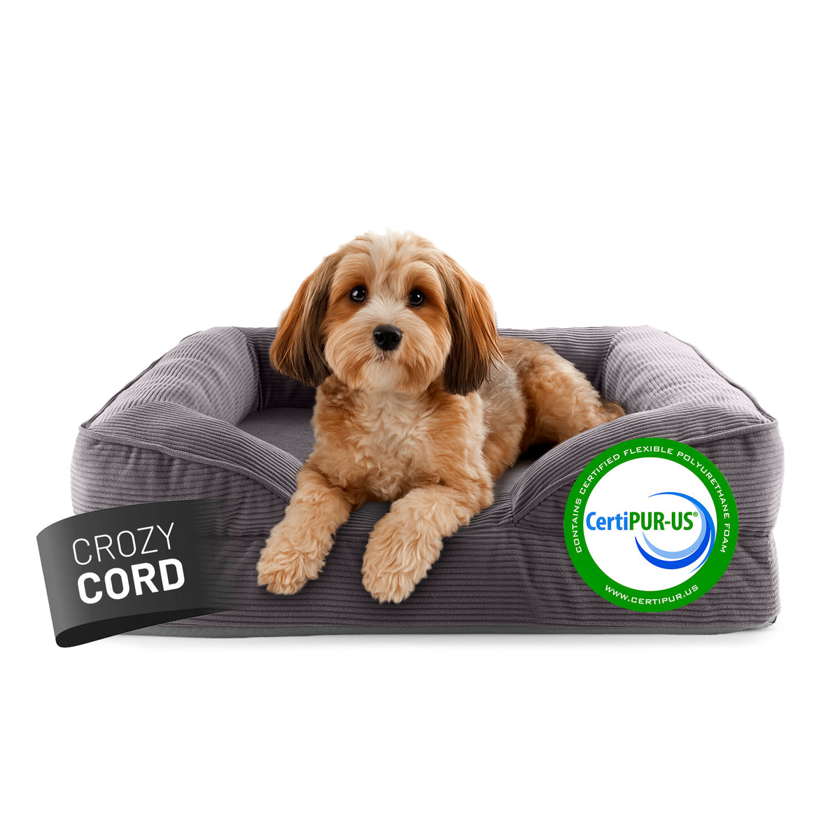 Komfort-Hundebett aus der LUMALAND Cord-Reihe - Gr. S - 70 x 60 cm - Grau mit weichem Cordbezug und hohem Rand für Hundegebrauch