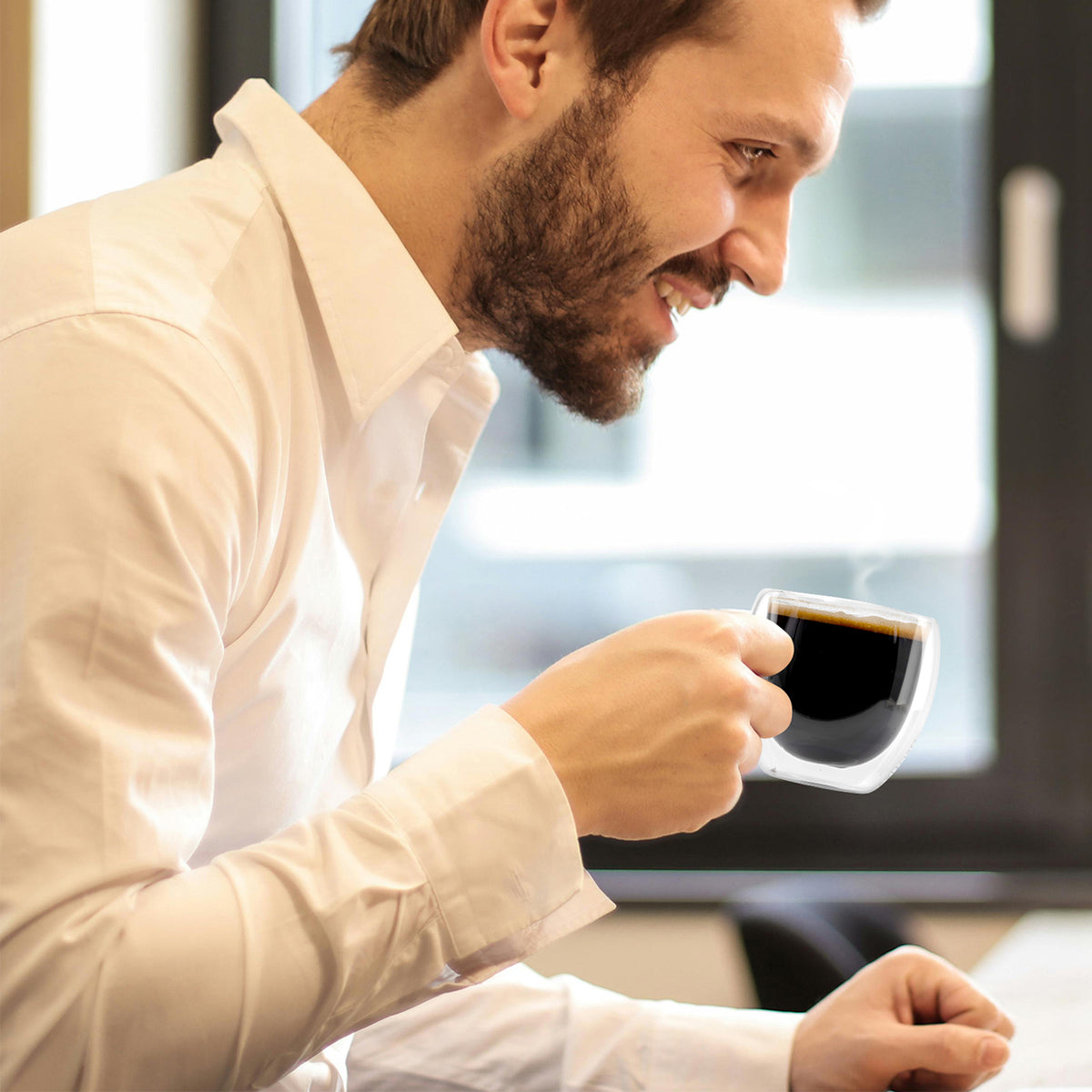 Latte Macchiato Gläser - 6er-Set - 450 ml, doppelwandige Borosilikatgläser für heiße und kalte Getränke, modernes Design
