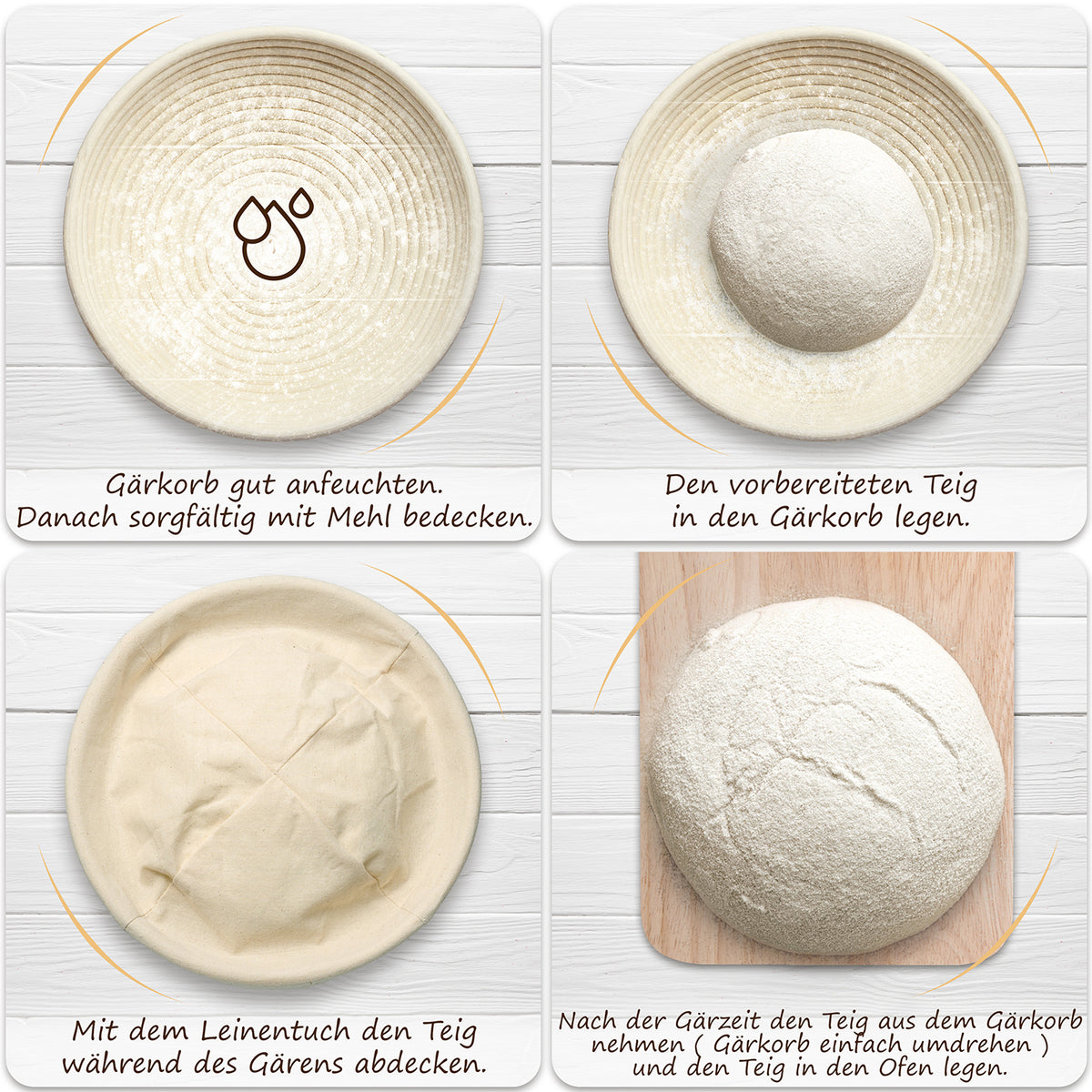 Gärkörbchen zum Brotbacken - Ø 25cm aus Rattan mit Leineneinsatz für frisches Brot und einfache Teigführung beim Gären.