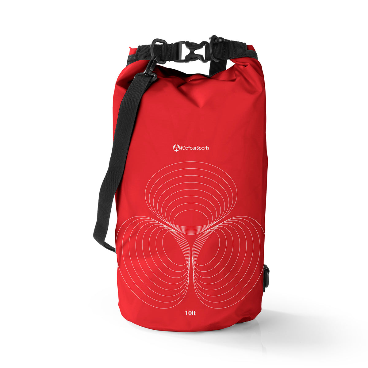 Dry Bag 10L - Rot, wasserdichter und robuster Outdoor-Rucksack mit Rolltop-Verschluss und verstellbarem Schultergurt.
