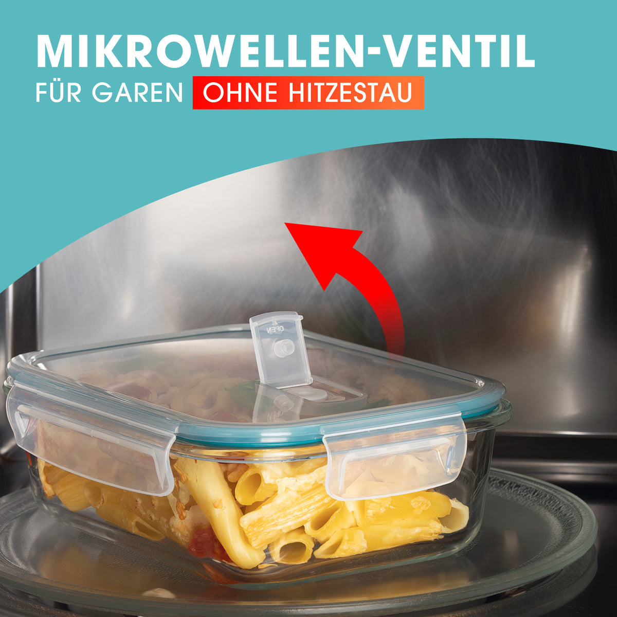 Glas-Frischhaltedosen mit Mikrowellenventi Klick-it 6-tlg. Grün mit dichtem Deckel, mikrowellengeeignet ohne Hitzestau.