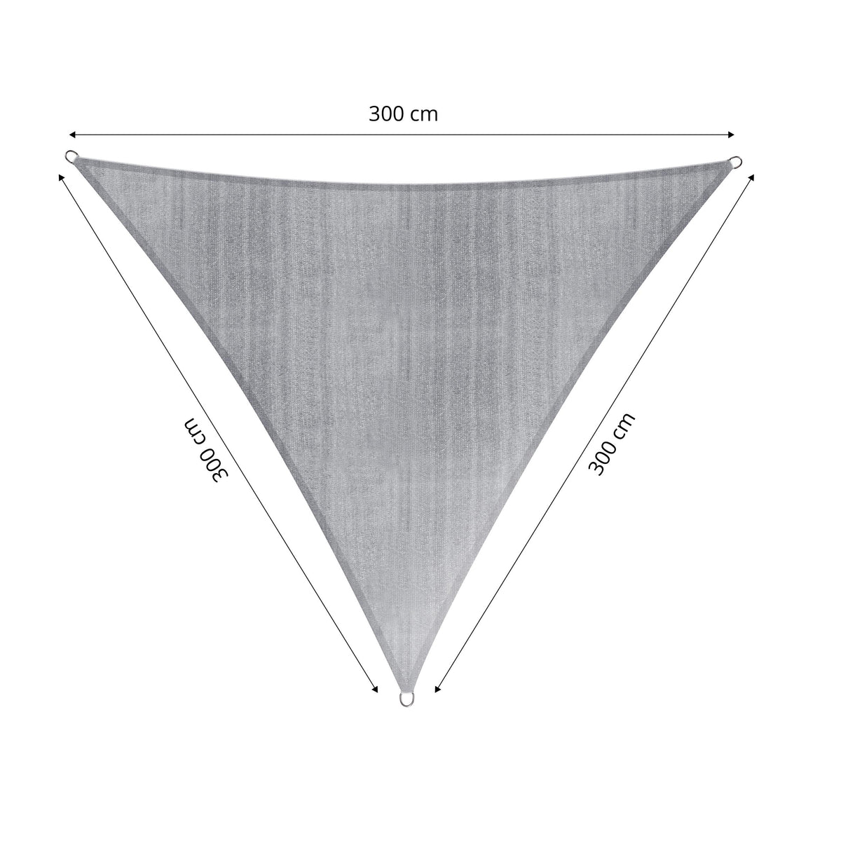 Sonnensegel 100% HDPE mit Stabilisator für UV-Schutz - Dreieck 3 x 3 x 3 Meter - Hellgrau, robust und lichtdurchlässig.