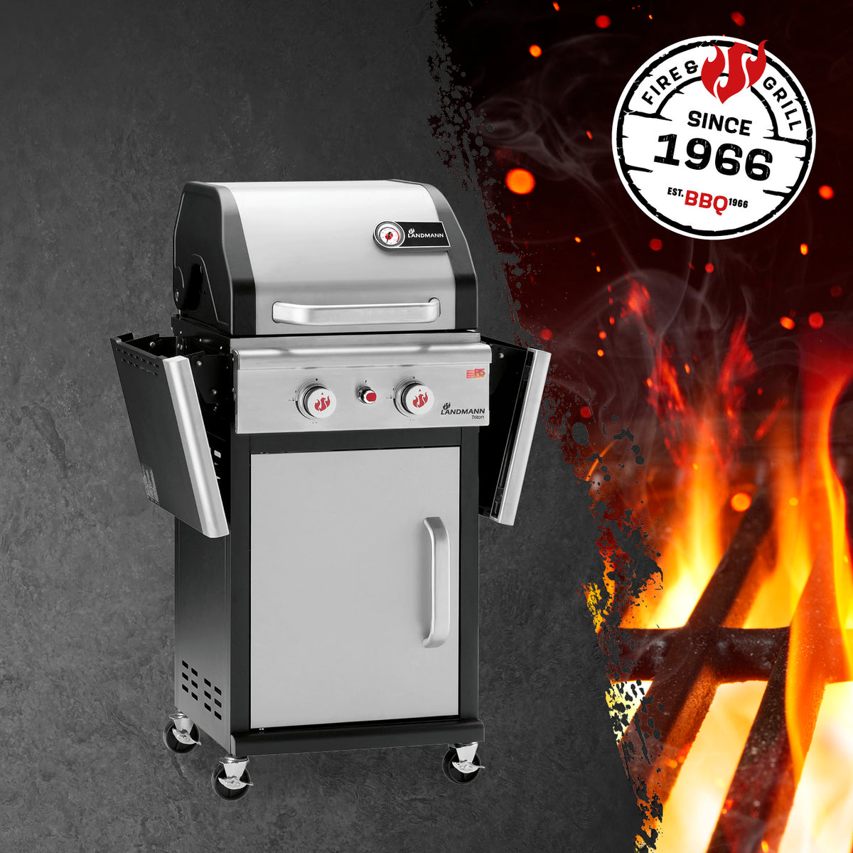 Gasgrill Triton PTS 2.0 - silber mit 2 stufenlos einstellbaren Edelstahl-Brennern und emailliertem Gusseisen-Grillrost.