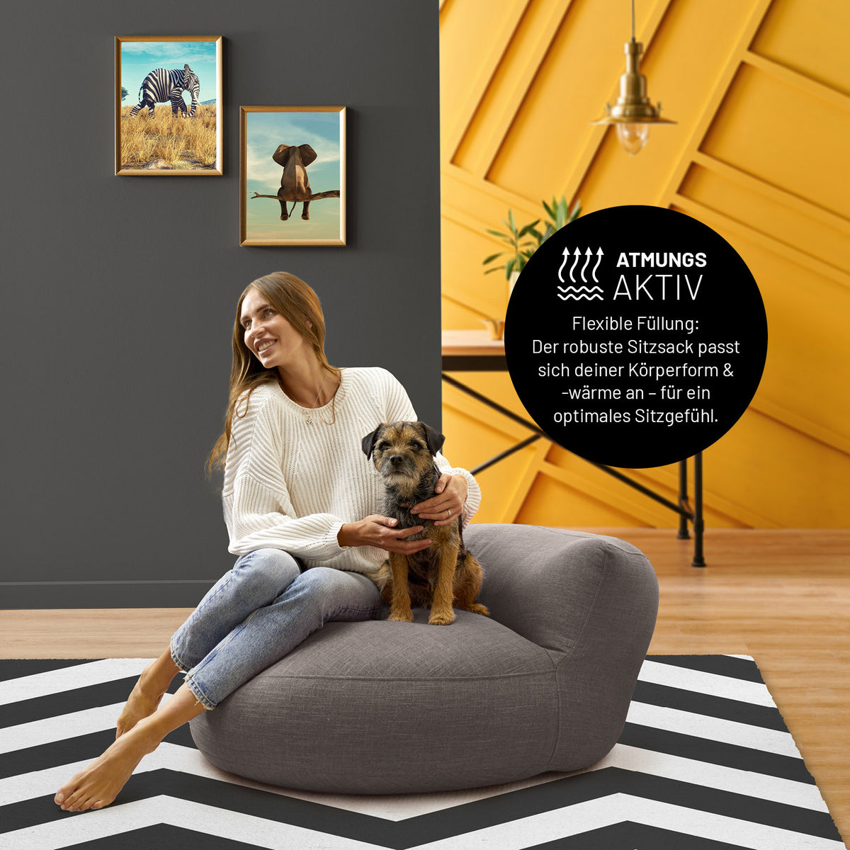 Interior Line Sitzsack-Lounge (320 L) Hellgrau, bequemes indoor Sitzsack-Sofa aus hochwertigem leinenartigem Material, modernes Design
