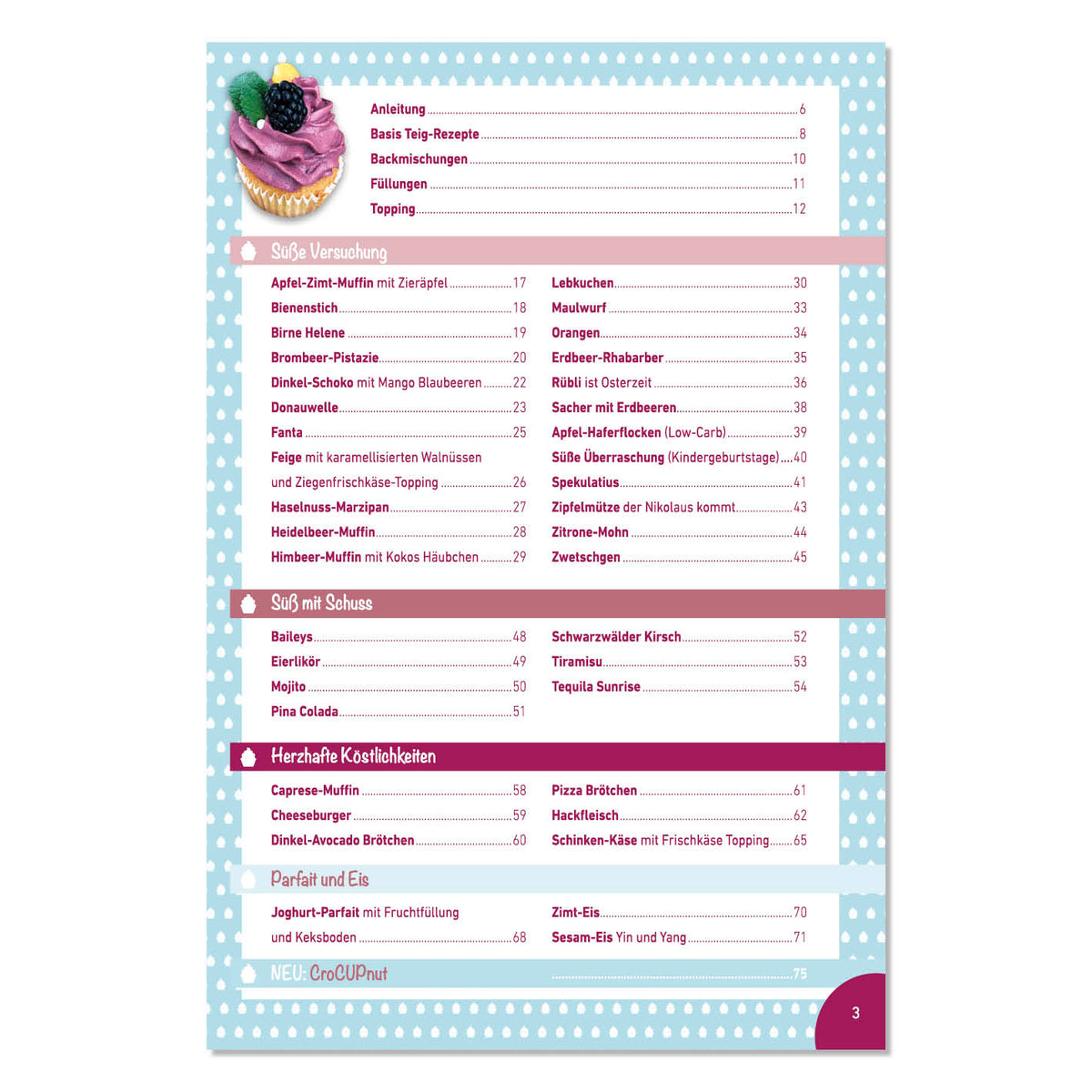 CuCap Backbuch für Cupcakes, Muffins & Mehr Inhaltsverzeichnis mit 40 Rezepten für süß und herzhaft, 2. Auflage 2020, DIN-A5 Softcover.