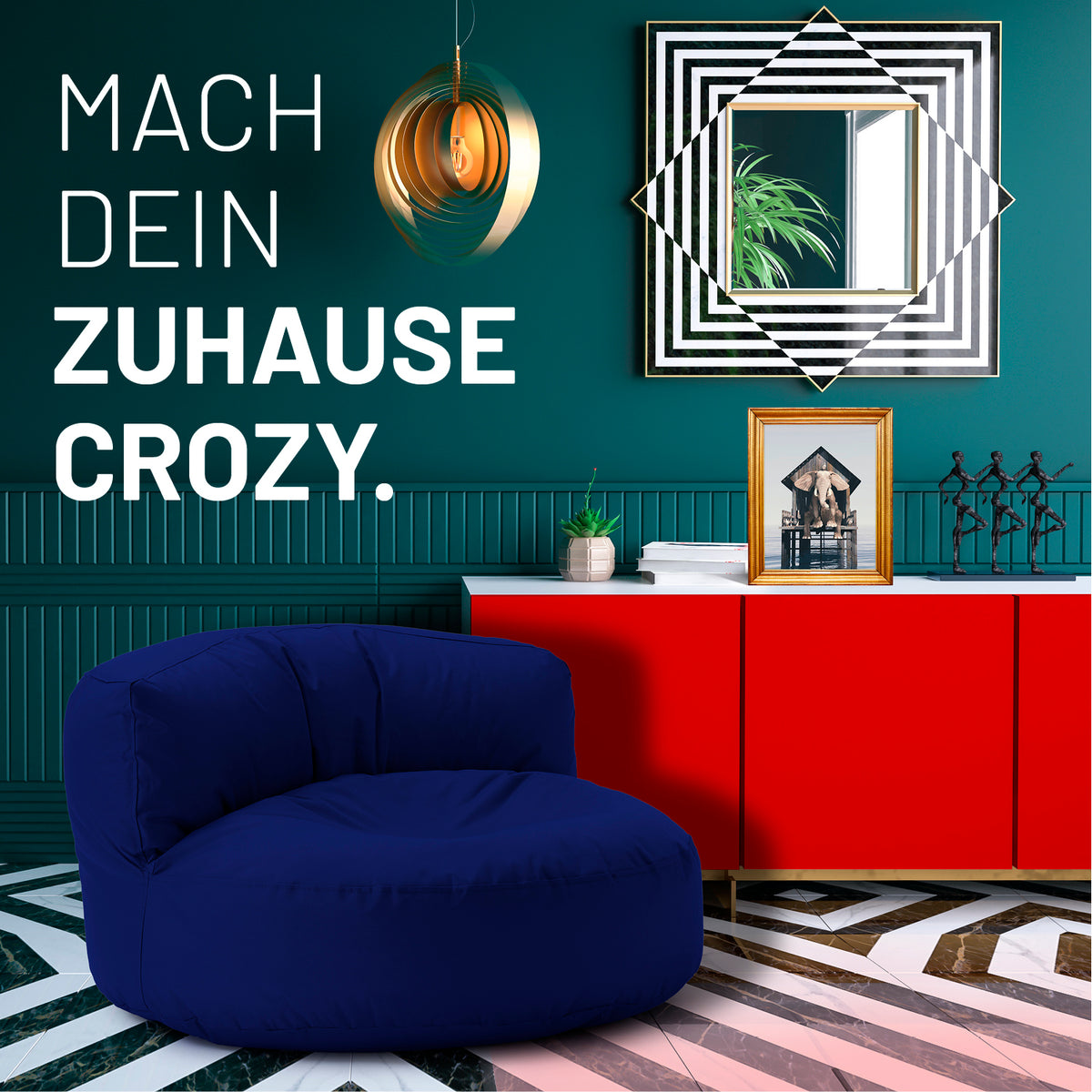 Sitzsack Lounge (320 L) Dunkelblau, modern und gemütlich für drinnen & draußen, langlebig, leicht und pflegeleicht.
