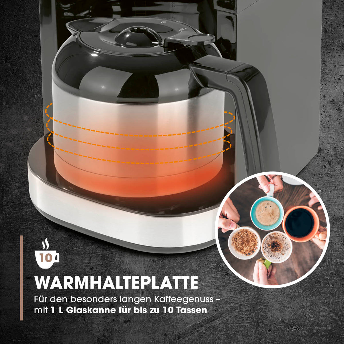 Kaffeemaschine mit Mahlwerk mit Isolierkanne - 1000 Watt, Edelstahl/schwarz mit Warmhalteplatte und Isolierkanne für bis zu 10 Tassen.