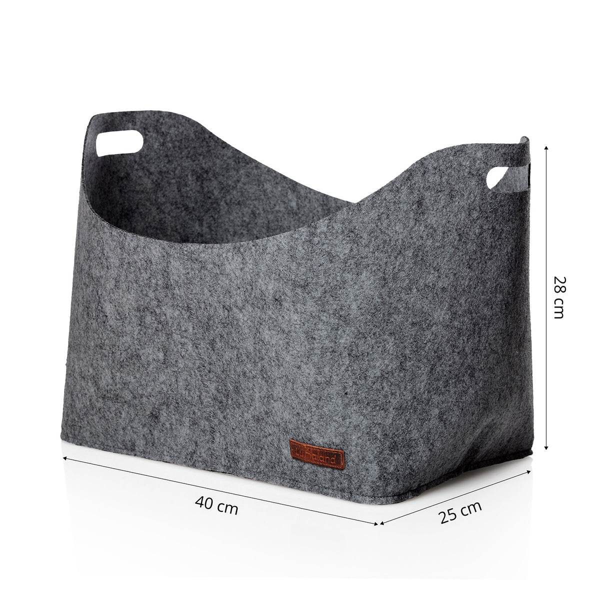 Kaminholztasche aus Filz mit Tragegriff - 40 x 25 x 28 cm, dunkelgrau, ideal für Holz, Bücher und Spielzeug.