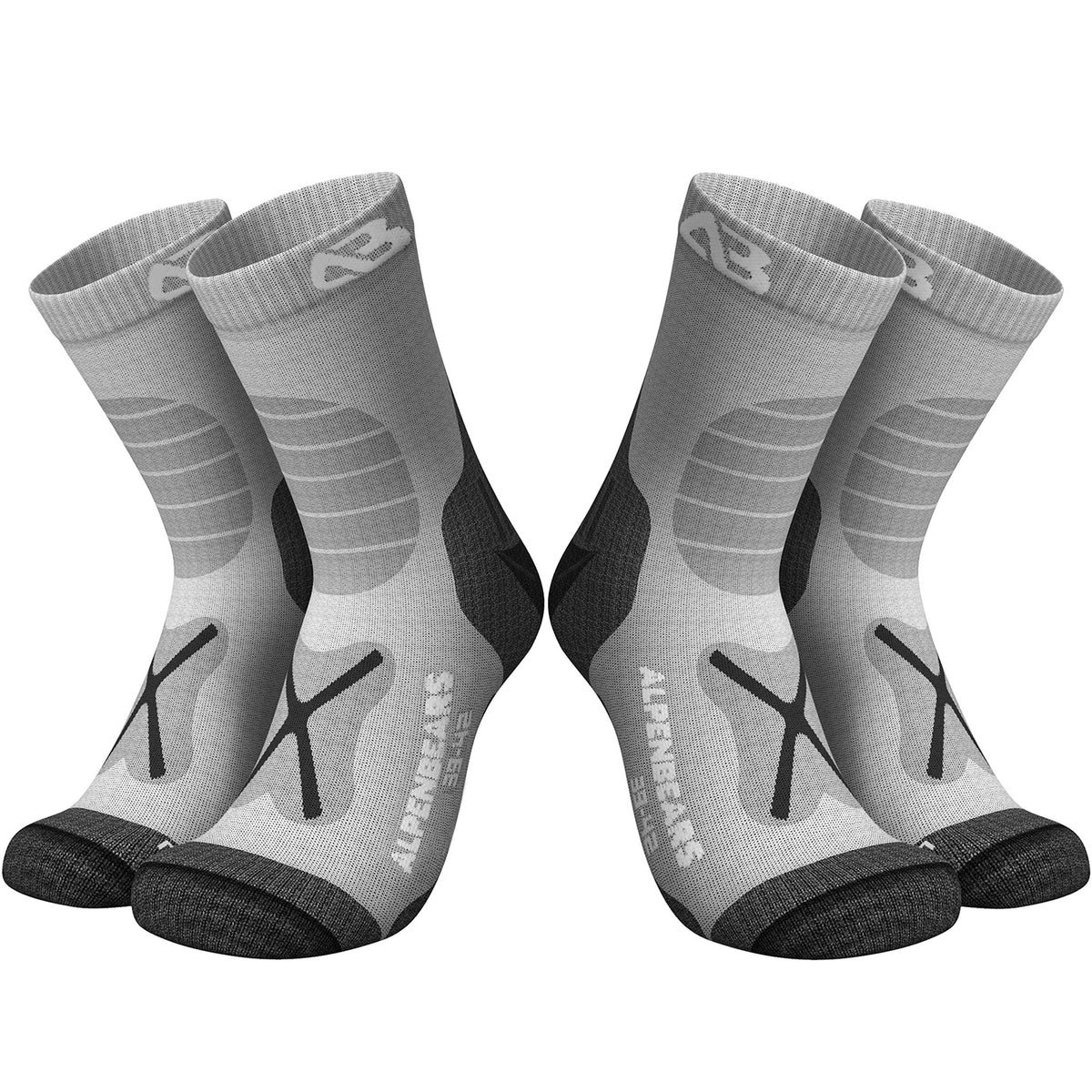 Wandersocken Merinowolle - 2er-Set - Grau - Größe 43-48, atmungsaktive, gepolsterte Wandersocken für optimalen Komfort und Blasenschutz.