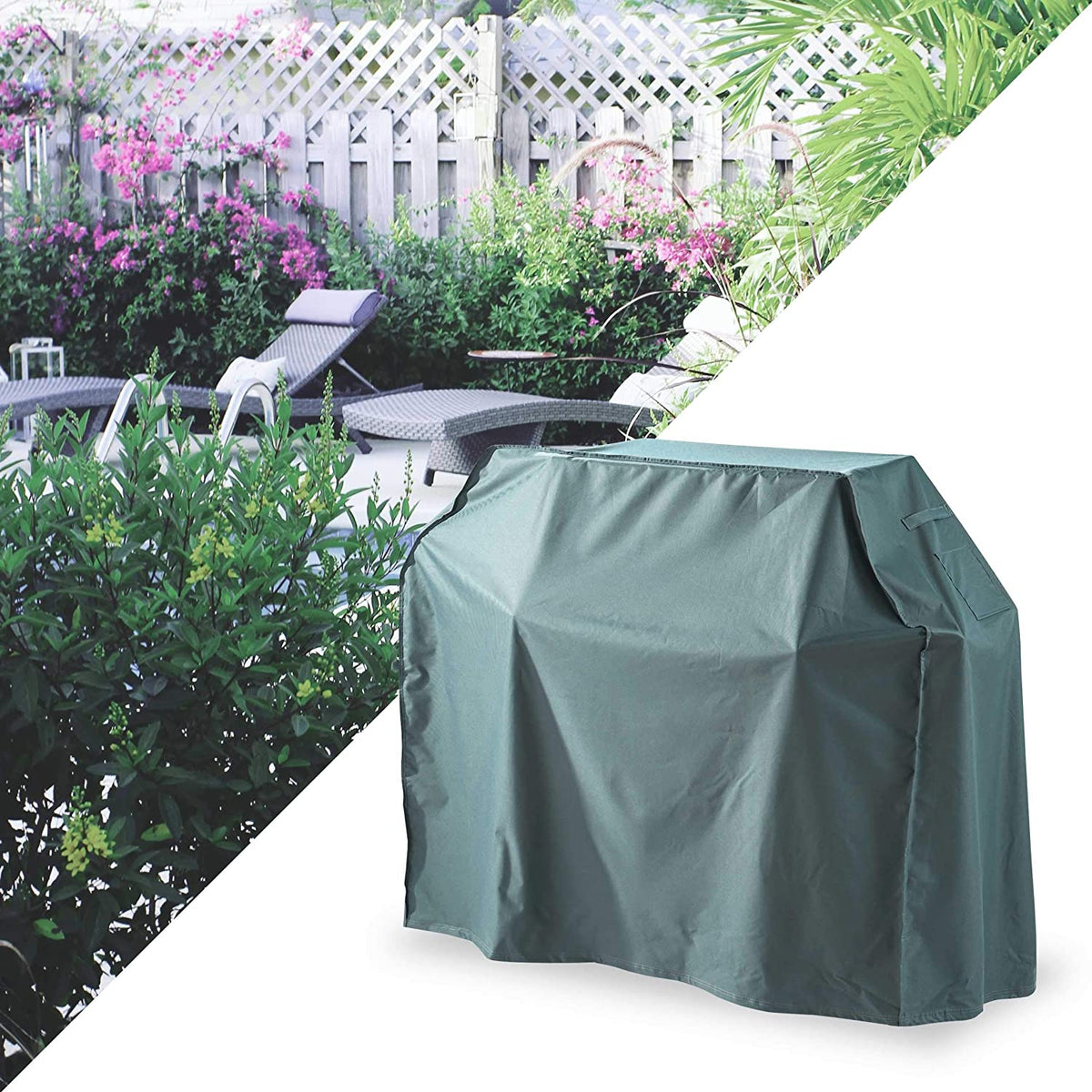 Gartenmöbelabdeckung Grill Abdeckhaube 165x63x125 cm in Grün/Grau, wasserdicht und wetterfest zum Schutz vor Wind und Regen.