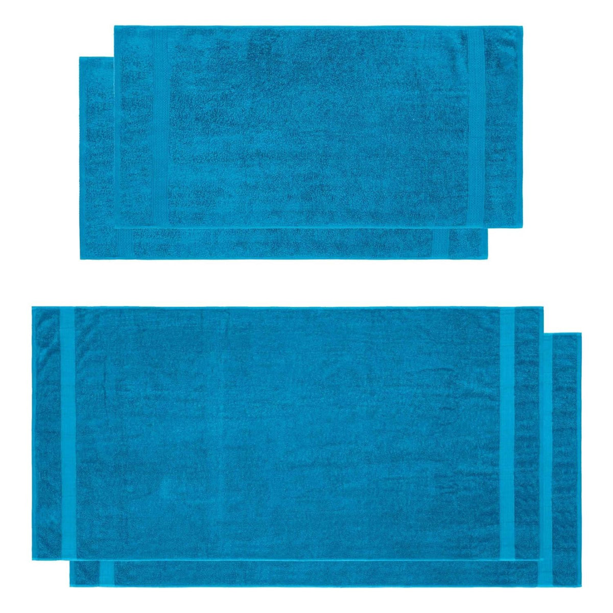 Premium Handtuch-Set - 2 Handtücher (50 x 100 cm) + 2 Badetücher (70 x 140 cm) in Türkis aus 100% Baumwolle, saugstark und pflegeleicht.