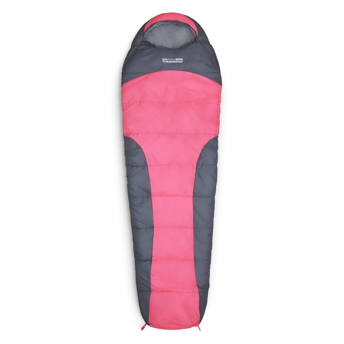 Camping Schlafsack Classic - Mumienschlafsack mit Tasche, 230x80x55 cm, wasserabweisend, atmungsaktiv, pink-grau, ideal fürs Camping.