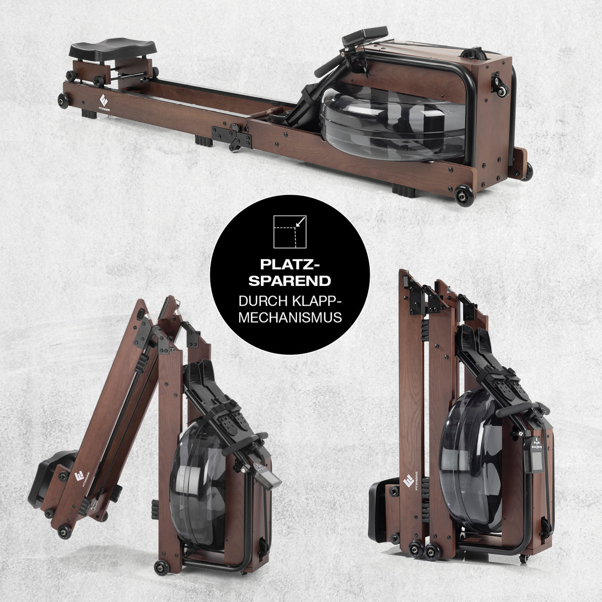 Klappbares Wasser-Rudergerät 2.0 - Dark Brown aus Eschenholz mit platzsparender Klappfunktion für Home-Gym Training