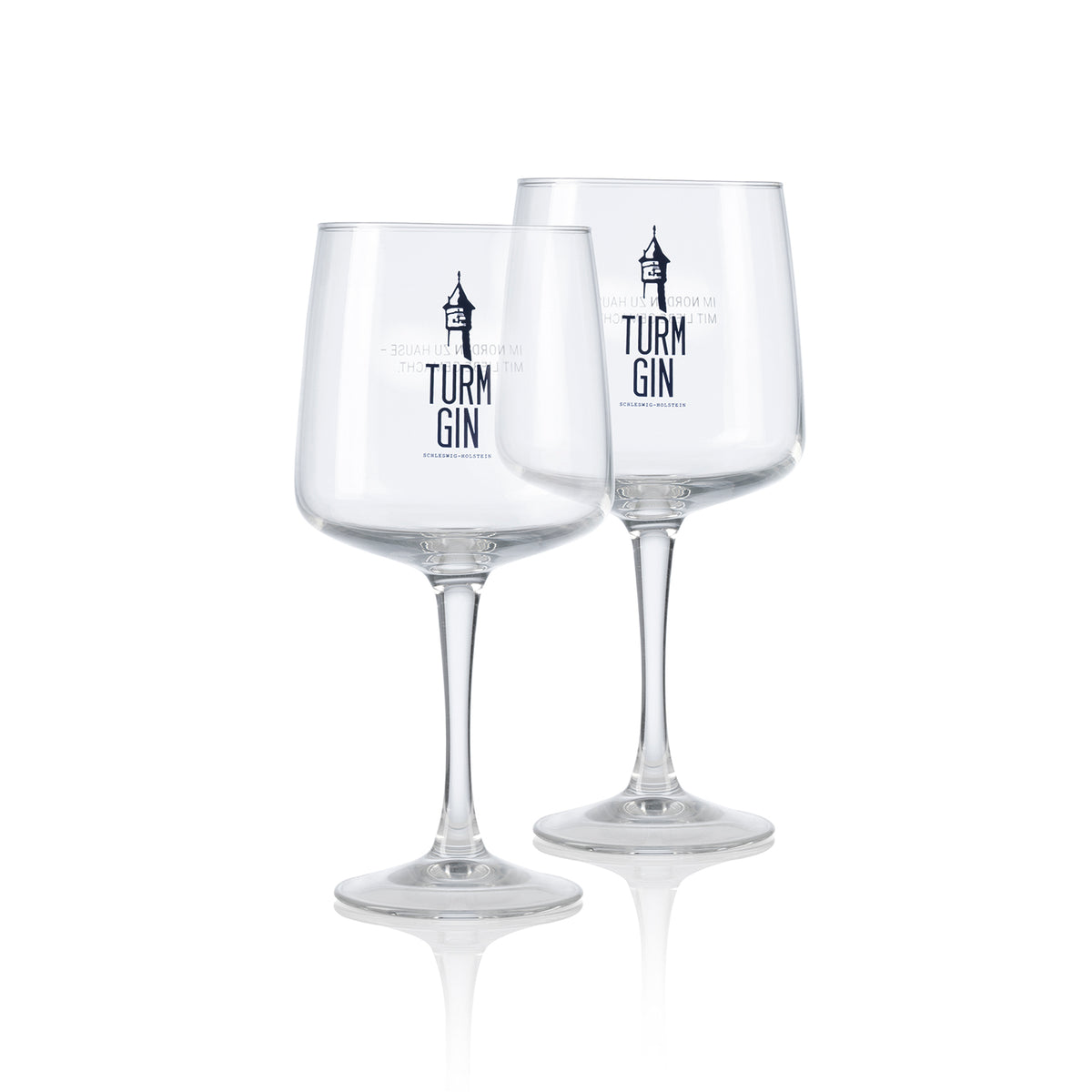 Copa Glas mit Logo und Schriftzug - 720 ml - 2er-Set, stilvolle TURM GIN Stilgläser zum Servieren von Gin und Cocktails.