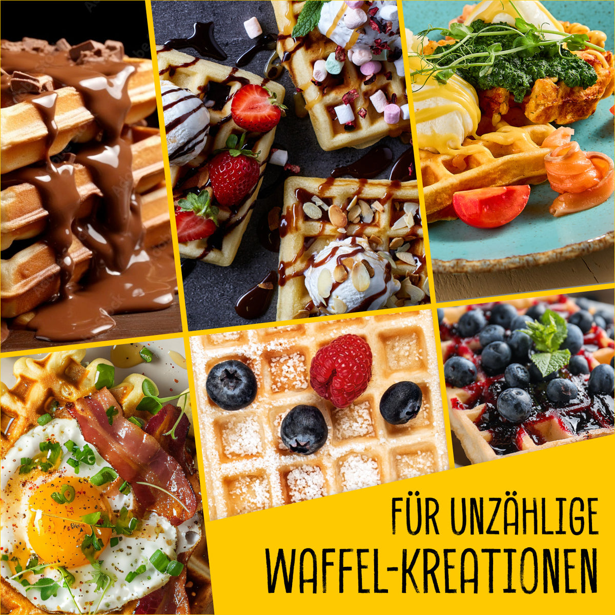 Waffeleisen für Belgische Waffeln mit Heizelementen, Thermostat, Antihaftplatten für vielfältige Waffel-Kreationen und einfache Reinigung.