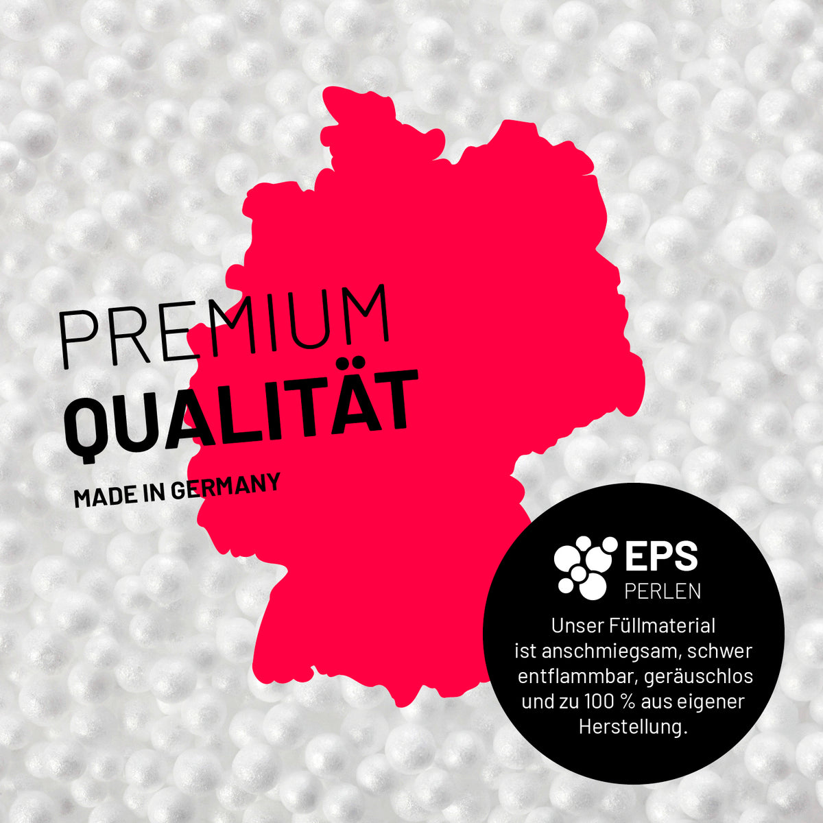 Sitzsack-Hocker/Pouf (50 L) grau mit hochwertigen, schwer entflammbaren EPS-Perlen, 100 % Made in Germany, ideal für Indoor und Outdoor.