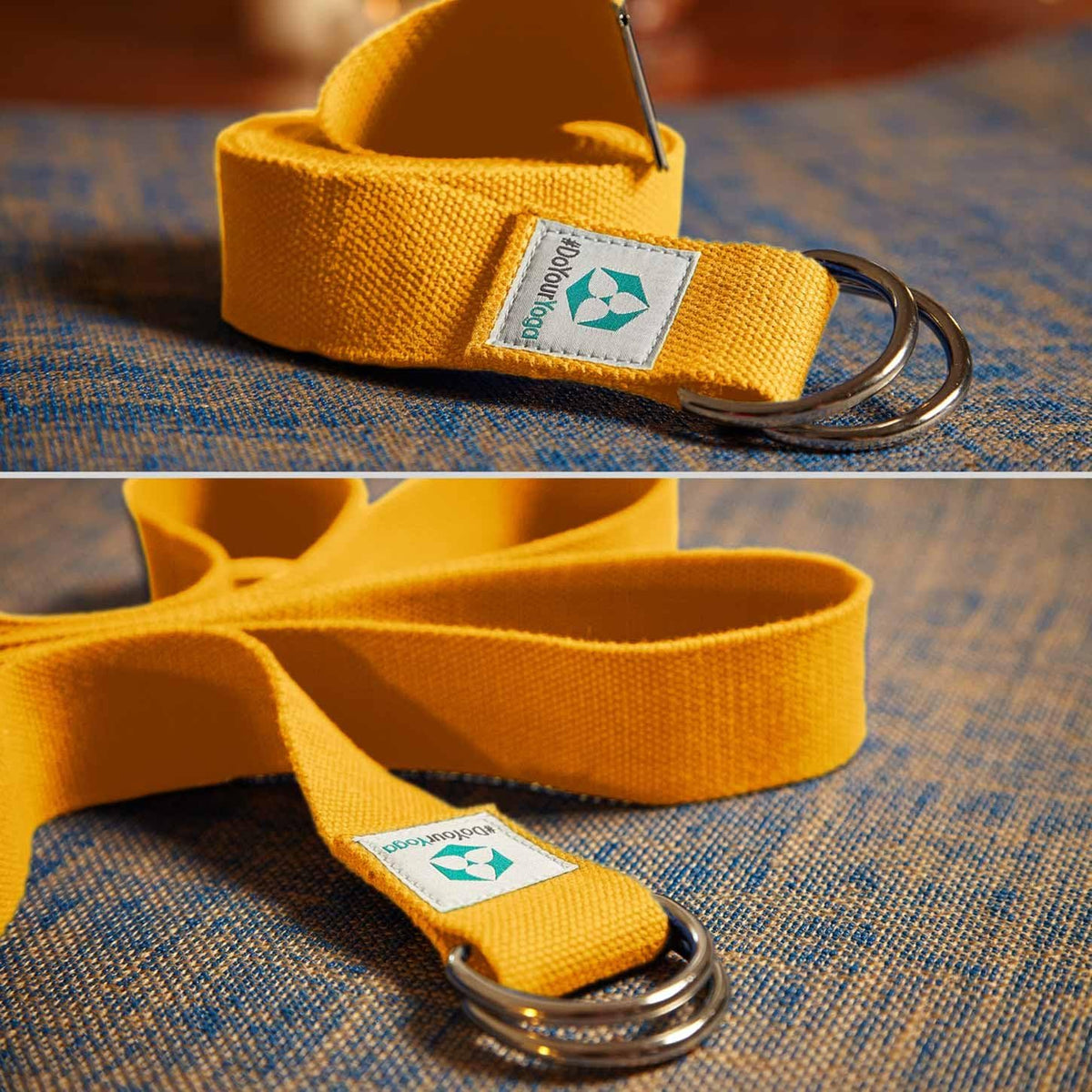 Yogagurt Madira - 250 x 3,8 cm - Gelb, leichter Yoga-Gurt für mehr Flexibilität und einfache Aufbewahrung durch Zusammenrollen.